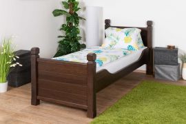 Modernes Einzelbett aus massivem Kiefernholz 101, in Walnussfarben, inkl. Lattenrost, Liegefläche 80 x 200 cm, kleines Gästebett, sehr stabil und langlebig