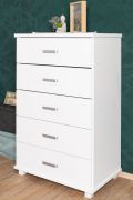 Elegante Kommode mit 5 Schubladen Kiefer Massivholz Columba 10, in Weiß, 124 x 80 x 50 cm, viel Stauraum, hochwertig verarbeitet