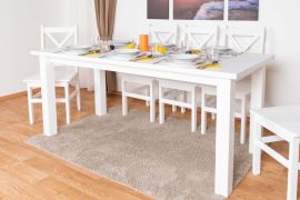 Tisch in Weiß Kiefer Junco 241A, Massivholz, eckiger Esstisch, 80 x 180 cm, schlichtes Design, einfache und rasche Montage