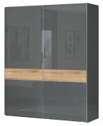Schiebetürenschrank / Kleiderschrank Vaitele 06, Farbe: Anthrazit Hochglanz / Walnuss - 224 x 182 x 61 cm (H x B x T)
