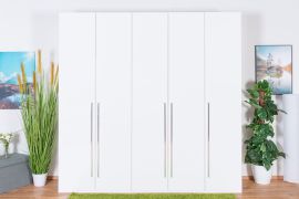 Drehtürenschrank / Kleiderschrank Siumu 24, Farbe: Weiß / Weiß Hochglanz - 224 x 227 x 56 cm (H x B x T)