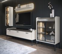 Wohnzimmer - Set B Manono | 4-teilig | Farbe: Creme | LED-Beleuchtung | Soft Close System | Metallbeine