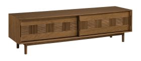 TV-Unterschrank | Eiche Karamell | 183 x 48 x 51 cm | 2 Schiebetüren | 2 Schubladen | 6 Fächer | 3 Einlegeböden | Schiebetürensystem mit Schließdämpfung | Inginele 04