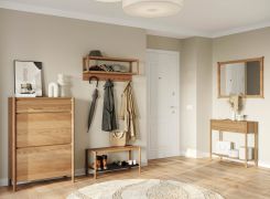 Garderoben Komplett - Set A Seille | 5-teilig | Eichenholz geölt | Massivholz | Farbe: Eiche | Spiegel | Konsolentisch | Schuhschrank | Regal