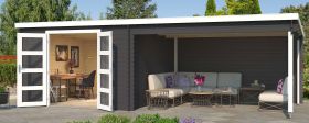 Gartenhaus G270 Carbongrau - 28 mm Blockbohlenhaus, Grundfläche: 22,85 m², Pultdach