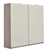 Schiebetürenschrank / Kleiderschrank Sabadell 11, Farbe: Eiche / Beige Hochglanz - 222 x 229 x 64 cm (H x B x T)