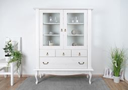 Vitrine Bignona 05, Farbe: Kiefer weiß - 158 x 125 x 42 cm (H x B x T)