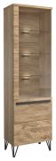 Vitrine Buzet 03, Farbe: Eiche / Schwarz, teilmassiv, Türanschlag Links - Abmessungen: 201 x 56 x 40 cm (H x B x T)