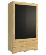 Drehtürenschrank / Kleiderschrank "Lipik" 38, Farbe: Eiche / Schwarz, teilmassiv - Abmessungen: 204 x 121 x 61 cm (H x B x T)
