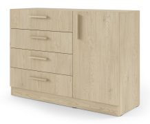 Kommode | 4 Schubladen | 1 Tür | ABS-Kanten | 2 Fächer | 1 Einlegeboden | Farbe: Eiche Cremona |121 x 40 x 85 cm | Edegem 08
