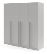 Kleiderschrank | Farbe: Platingrau | inkl. 3 Schubladen | 4-türig | 200 x 61 x 210 cm | Edegem 01 | 3 Kleiderstangen | 7 Fächer | ABS-Kanten
