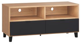 TV-Unterschrank Leoncho 10, Farbe: Eiche / Schwarz - Abmessungen: 56 x 120 x 47 cm (H x B x T)