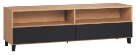 TV-Unterschrank Leoncho 11, Farbe: Eiche / Schwarz - Abmessungen: 56 x 180 x 47 cm (H x B x T)