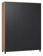 Drehtürenschrank / Kleiderschrank Leoncho 15, Farbe: Eiche / Schwarz - Abmessungen: 239 x 185 x 57 cm (H x B x T)