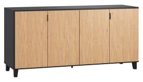 Kommode Leoncho 30, Farbe: Schwarz / Eiche - Abmessungen: 78 x 160 x 47 cm (H x B x T)