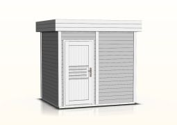 Gartensauna Tihama 40 mm, Außenmaße (B x T): 254  x 204 cm - Farbe: Grau / Weiß