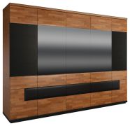 Drehtürenschrank / Kleiderschrank "Postira" 39, Farbe: Walnuss / Schwarz, teilmassiv - Abmessungen: 210 x 285 x 62 cm (H x B x T)