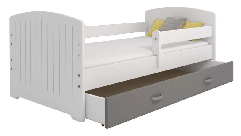 Kinderbett Kiefer teilmassiv weiß lackiert B5, Schublade: Grau, inkl. Lattenrost - Liegefläche: 80 x 160 cm (B x L)