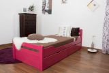 Einzelbett / Gästebett "Easy Premium Line" K1/2n inkl. 2 Schubladen und 2 Abdeckblenden, 90 x 200 cm Buche Vollholz massiv Rosa