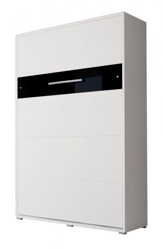 Schrankbett Namsan 03 vertikal, Farbe: Weiß matt / Schwarz glänzend - Liegefläche: 140 x 200 cm (B x L)