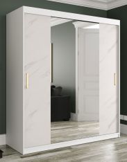 Kleiderschrank mit großen Spiegel Ätna 64, Farbe: Weiß matt / Weißer Marmor - Abmessungen: 200 x 180 x 62 cm (H x B x T), mit 10 Fächern