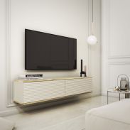 TV-Möbel mit Push-to-open Funktion Horsham 03, Farbe: Beige - Abmessungen: 30 x 135 x 32 cm (H x B x T)