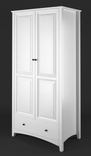 Weißer Kleiderschrank mit 4 Fächer Kiefer Vollholz Lagopus 120, 2 Türen, 200 x 80 x 60 cm, 3 Einlegeböden, 1 große Schublade, edles Design