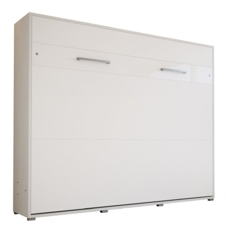 Schrankbett Namsan 04 horizontal, Farbe: Weiß matt / Weiß glänzend - Liegefläche: 160 x 200 cm (B x L)