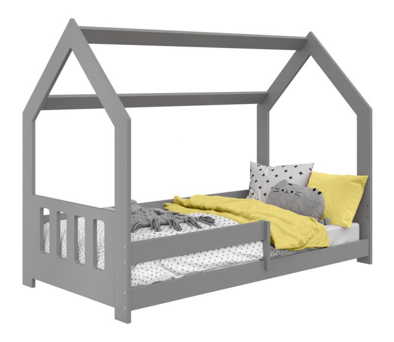 Kinderbett / Hausbett Kiefer Vollholz massiv grau lackiert D5C, inkl. Lattenrost - Liegefläche: 80 x 160 cm (B x L)