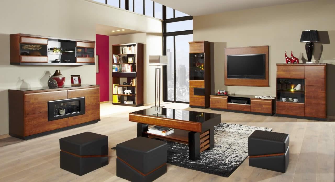 wohnzimmermöbel wohnzimmer komplett - set b postira, 11-teilig, teilmassiv,  farbe: walnuss / schwarz