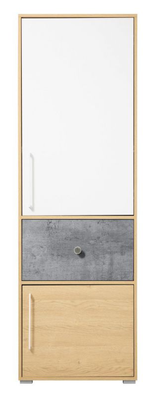 Jugendzimmer - Schrank Modave 02, Farbe: Eiche / Weiß / Grau - Abmessungen: 182 x 60 x 40 cm (H x B x T)
