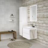 Badezimmermöbel - Set C Bikaner, 3-teilig inkl. Waschtisch / Waschbecken, Farbe: Weiß glänzend