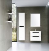 Badezimmermöbel - Set C Meerut, 3-teilig inkl. Waschtisch / Waschbecken, Farbe: Weiß matt / Schwarz