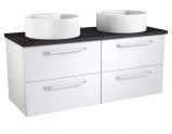 Waschtischunterschrank Barasat 61, Farbe: Weiß glänzend / Eiche Schwarz – 53 x 120 x 45 cm (H x B x T)