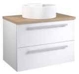 Waschtischunterschrank Bidar 54, Farbe: Weiß glänzend / Eiche – 53 x 75 x 45 cm (H x B x T)