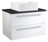 Waschtischunterschrank Bidar 69, Farbe: Weiß glänzend / Eiche Schwarz – 53 x 75 x 45 cm (H x B x T)