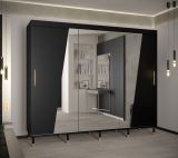 Großer Kleiderschrank mit Spiegel Jotunheimen 216, Farbe: Schwarz - Abmessungen: 208 x 250,5 x 62 cm (H x B x T)