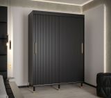 Eleganter Schiebetürenschrank mit zwei Kleiderstangen Jotunheimen 102, Farbe: Schwarz -Abmessungen: 208 x 150,5 x 62 cm (H x B x T)