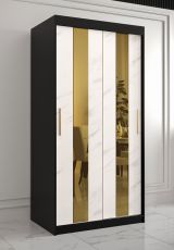Eleganter Kleiderschrank Hochfeiler 02, Farbe: Schwarz / Weißer Marmor - Abmessungen: 200 x 100 x 62 cm (H x B x T), mit fünf Fächern
