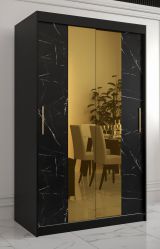 Kleiderschrank mit genügend Stauraum Hochfeiler 32, Farbe: Schwarz / Schwarzer Marmor - Abmessungen: 200 x 120 x 62 cm (H x B x T), mit zwei Spiegel und zwei Kleiderstangen
