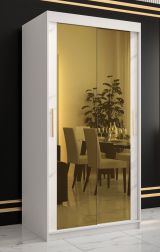 Kleiderschrank mit modernen Design Hochfeiler 75, Farbe: Weiß / Weißer Marmor - Abmessungen: 200 x 100 x 62 cm (H x B x T), mit zwei Spiegel