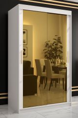 Außergewöhnlicher Kleiderschrank mit zwei Spiegeltüren Hochfeiler 79, Farbe: Weiß / Weißer Marmor - Abmessungen: 200 x 120 x 62 cm (H x B x T), mit genügend Stauraum