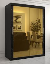 Außergewöhnlicher Kleiderschrank mit zwei Spiegeltüren Hochfeiler 84, Farbe: Schwarz / Schwarzer Marmor - Abmessungen: 200 x 150 x 62 cm (H x B x T), mit 10 Fächern