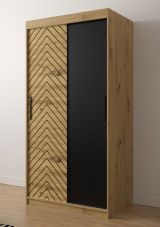 Schlichter Kleiderschrank mit modernen Design Mulhacen 01, Farbe: Eiche Artisan / Schwarz matt - Abmessungen: 200 x 100 x 62 cm (H x B x T), mit fünf Fächern und zwei Kleiderstangen