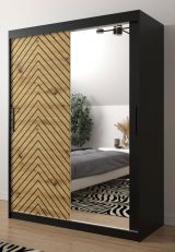Kleiderschrank mit edlen Design Mulhacen 89, Farbe: Schwarz matt / Eiche Artisan - Abmessungen: 200 x 150 x 62 cm (H x B x T), mit fünf Fächern