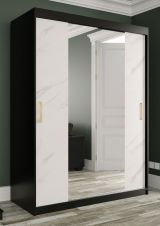 Kleiderschrank mit großen Spiegel Ätna 58, Farbe: Schwarz matt / Weißer Marmor - Abmessungen: 200 x 150 x 62 cm (H x B x T), mit zwei Kleiderstangen