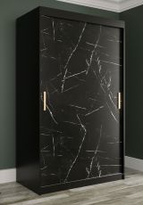Kleiderschrank mit genügend Stauraum Ätna 29, Farbe: Schwarz matt / Schwarzer Marmor - Abmessungen: 200 x 120 x 62 cm (H x B x T), mit fünf Fächern und zwei Kleiderstangen