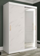 Edler Kleiderschrank mit einer Spiegeltür Ätna 84, Farbe: Weiß matt / Weißer Marmor - Abmessungen: 200 x 150 x 62 cm (H x B x T), mit genügend Stauraum