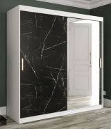 Moderner Kleiderschrank mit einer Spiegeltür Ätna 91, Farbe: Weiß matt / Schwarzer Marmor - Abmessungen: 200 x 200 x 62 cm (H x B x T), mit 10 Fächern
