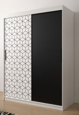 Schlichter Kleiderschrank mit modernen Muster Dom 16, Farbe: Weiß matt / Schwarz matt - Abmessungen: 200 x 150 x 62 cm (H x B x T), mit fünf Fächern